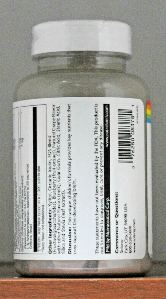 Solaray Kids Focus для детей жевательные 60 жевательных конфет натуральный виноградный вкус - Изображение 4 из 4