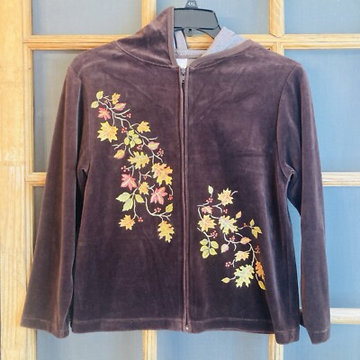 Decorated Original Women's Brown Velour Hoodie Size S(19x32) Full Embroidery