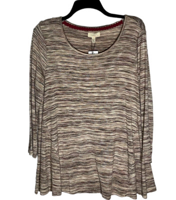 Multicolor Maroon & Tan Cupio Shirt 2xl 3/4 Sleeve Full Mature Womens Shirt
