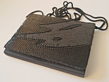 80s Modern Style Black Sequin Evening Purse Clutch - Vintage Unused