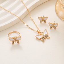 Fashion Butterfly Necklace Women's Necklace Ring Earring Set Jewelry Gift