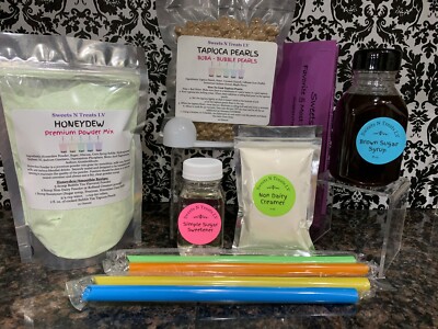 Premium Assorted Powder Boba Bubble Tea Tapioca Pearls Brown Sugar Syrup DIY KIT