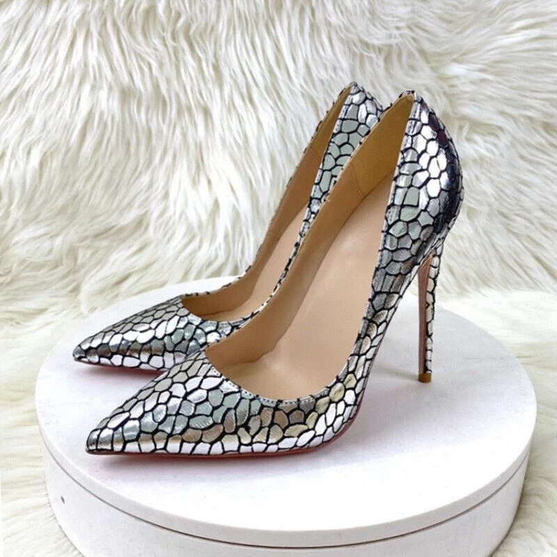 Womens High Heels Pointed Toe Stone Pattern Slip On Shoes Clubwear