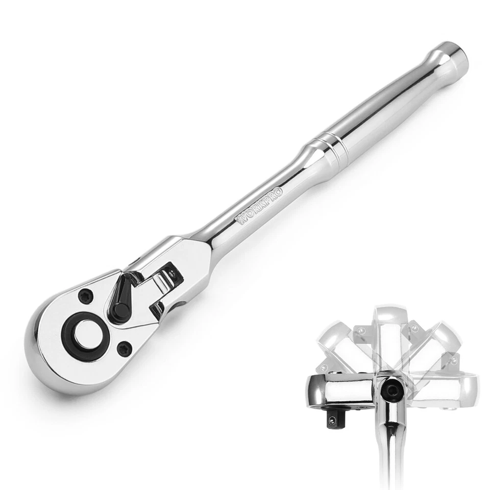 WORKPRO 1/4" Drive Flex Head Ratchet 72-Tooth Ratchet Flex Head Chromium Plating - Image 2 of 4