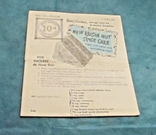 Hoja de recetas vintage Betty Crocker Nº 67-Plain nuevo pastel de especias de nueces de pasas