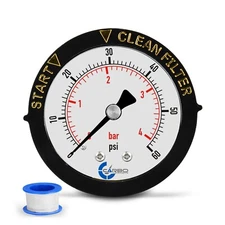 Pool Filter Pressure Gauge - Adjustable Twist Bezel, 1/4" NPT, Back Mnt 0-60 PSI
