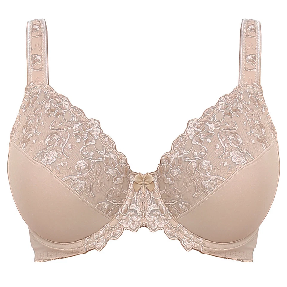 Ladies Embroidered Lace Full Cup Bra Underwired Firm Hold Large Bosom Plus Size - Image 2 of 4