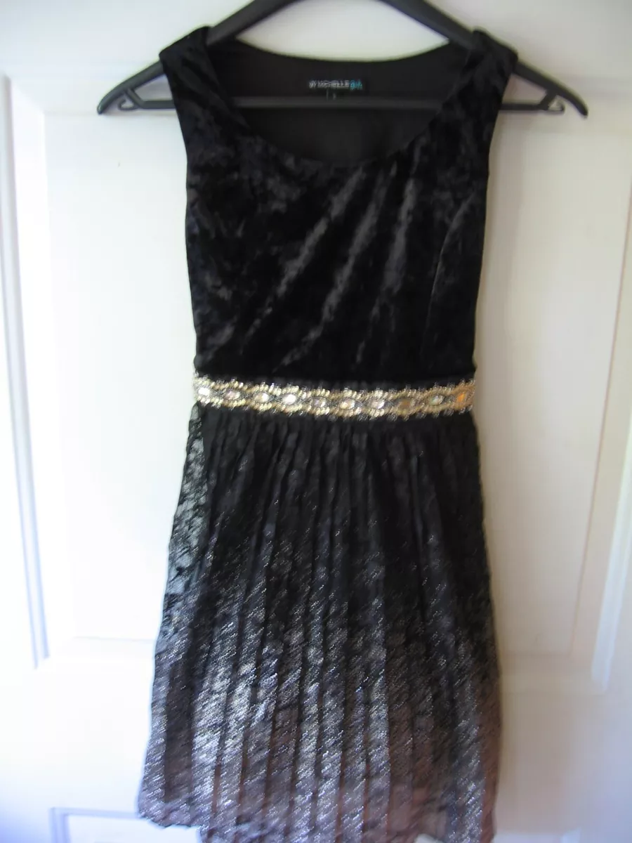 Young Girl's Black Dress with Gold Lace