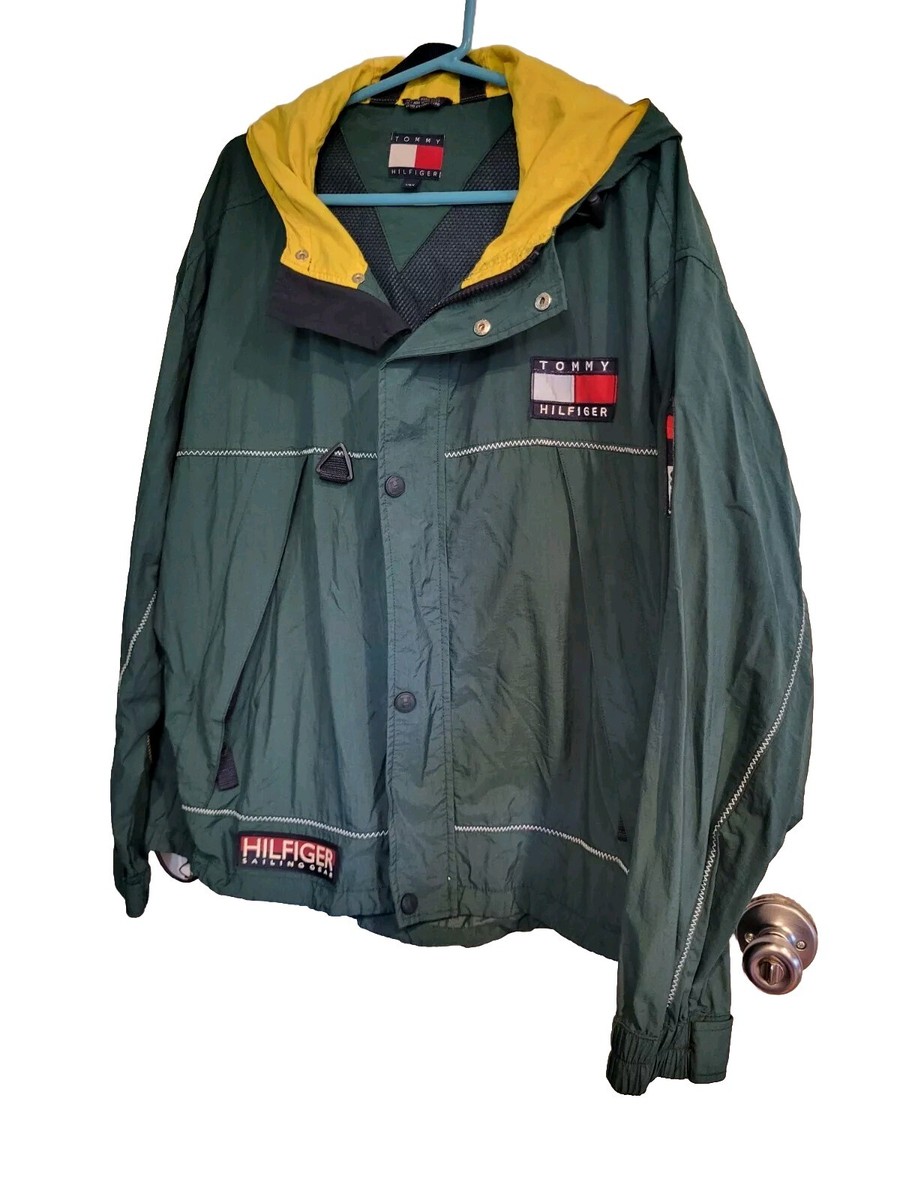 Vintage Tommy Hilfiger Green Jacket Mens L Sailing Gear Full