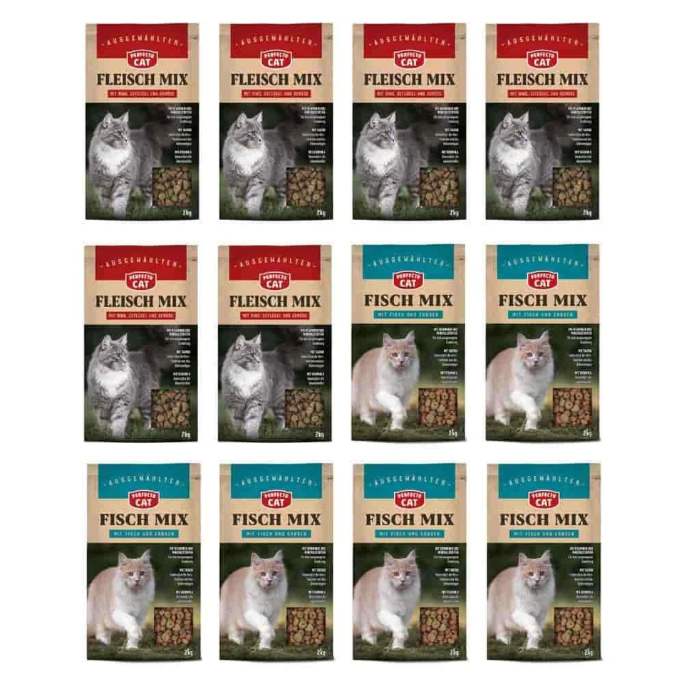 Trockenfutter 24 Kg für Katzen Adult Hochwertiger Mix Geflügel Fisch Fleisch