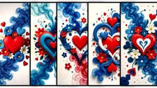 Red White & Blue Floral Hearts Phone Wallpaper Bundle 5 x 9:16 Digital Images