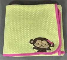 Carters Child of Mine Monkey Polka Dot Pink Green Cotton Baby Blanket Lovey Kids