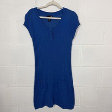 Vintage H&M Sweater Dress Blue Buttoned Scoop Neck Fitted Y2K Preppy Retro M