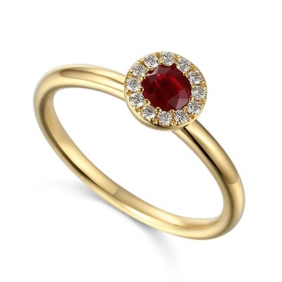 Cluster-Ring Damen 18 kt Gelbgold Rubin und Diamant - 0,10 kt