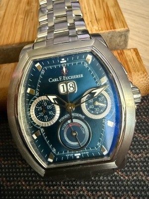 Carl F. Bucherer Patravi T-Graph Stainless Steel Chronograph Blue Dial Box.