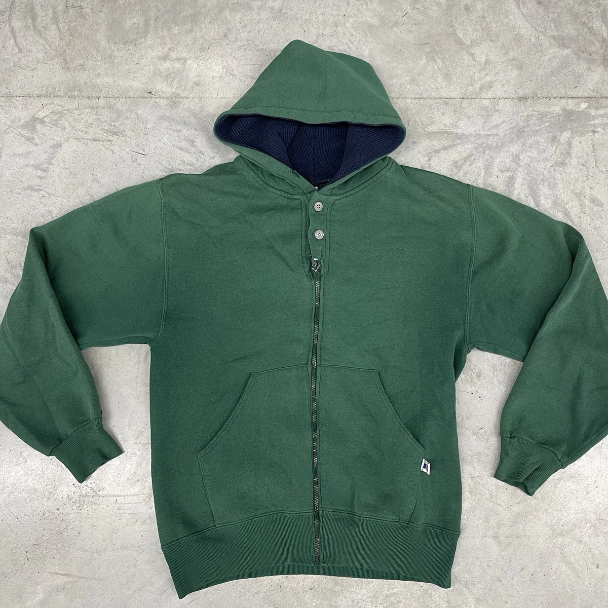 Russell Men's Authentic Hooded Sweatshirt - Bottle Green Premium Pullover Hoodie, Size L