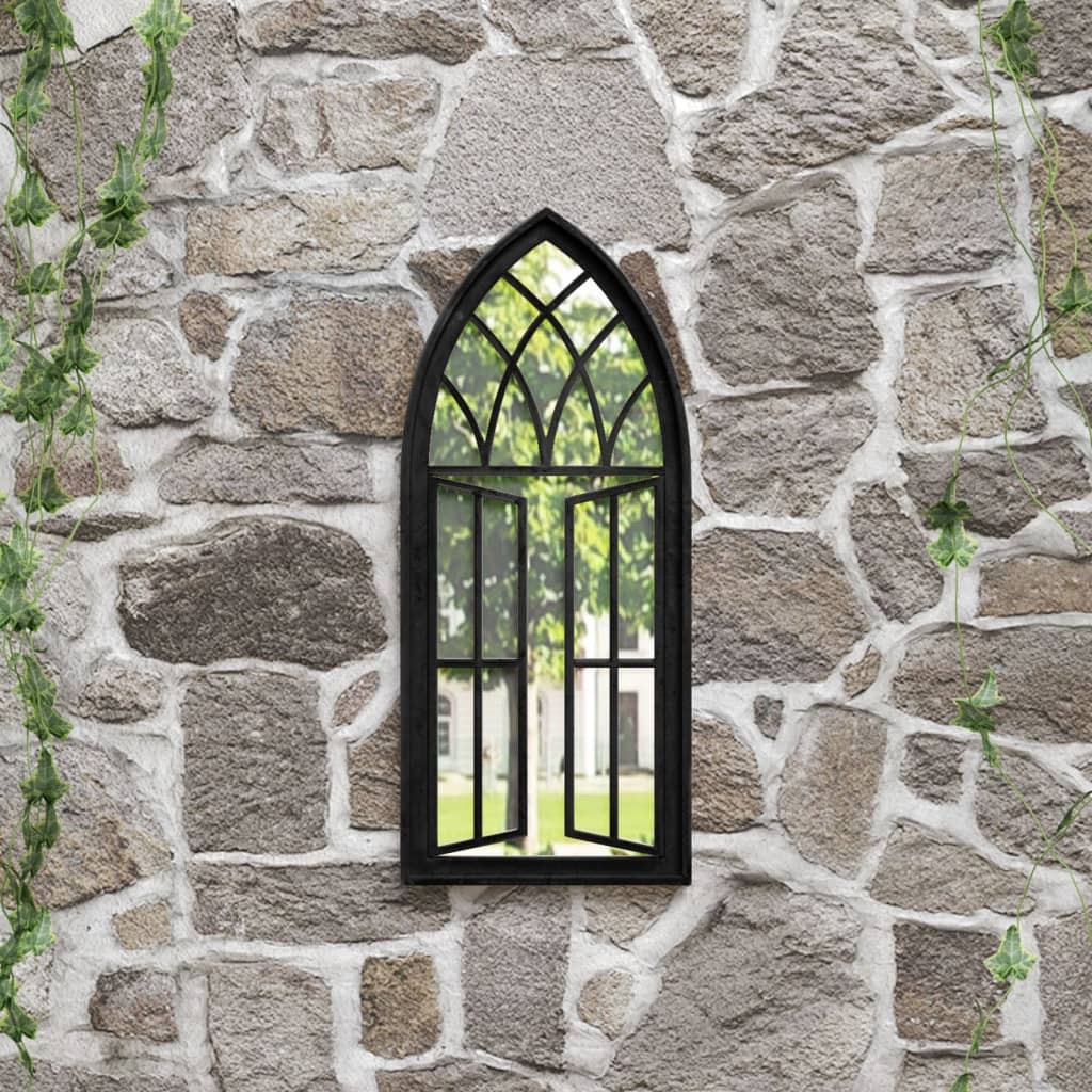vidaXL Specchio da Parete Giardino 70x30 cm Ferro Nero Esterno