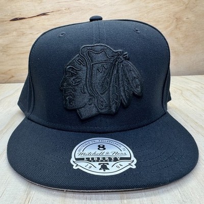 NEW Chicago Blackhawks Mitchell Ness All Black Liberty Fitted Hat Cap Sz 8