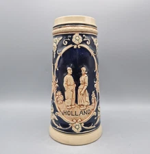 Vintage Holland Embossed Ceramic Beer Stein Mug 8" Made in Germany