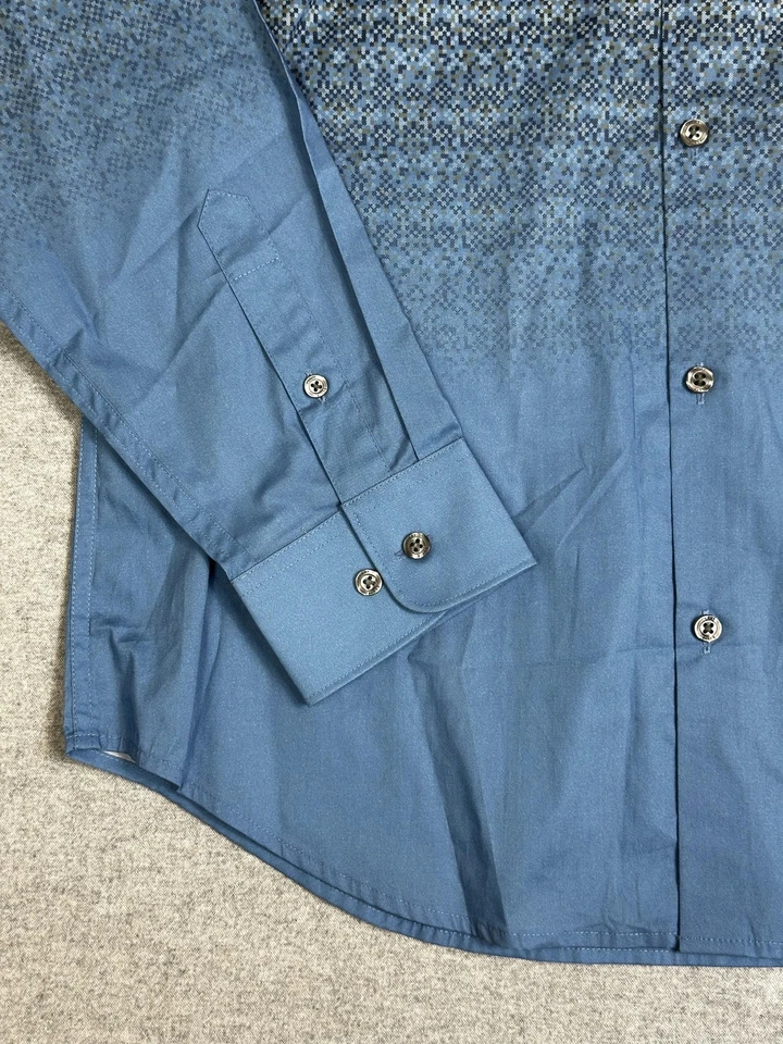 Perry Ellis Shirt Men Large Parisian Blue Slim Fit Button Down Ombre Stretch - Image 2 of 4