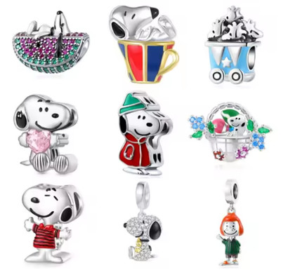 S925 Sterling Silver Scout Snoopys Dog Necklace Charm Bracelet Pendant Simulated