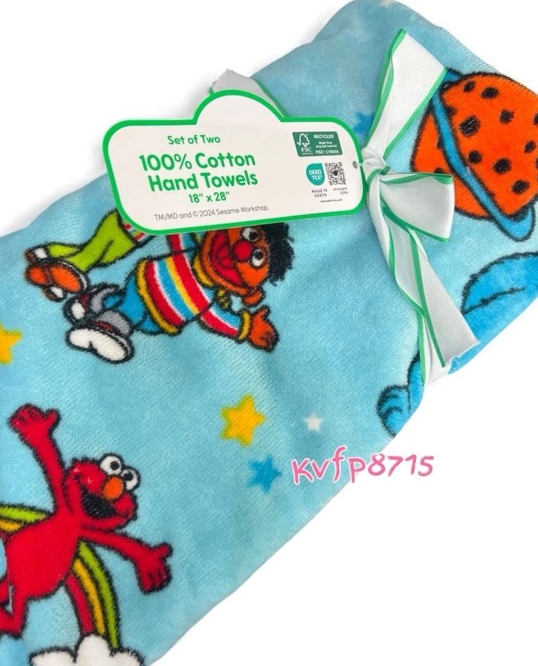 Toallas de mano 2 piezas Sesame Street Elmo Cookie Monster Rainbow Stars NUEVAS 100 % algodón Foto 3 de 3