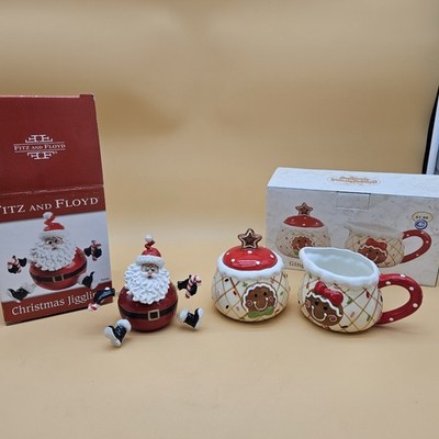 Gingerbread Cookie Christmas Ceramic Sugar & Creamer, FITZ AND FLOYD JIGGLING
