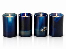Blue Art Glass Votive Candle Holders Set of 4 Heavy Cylindrical
