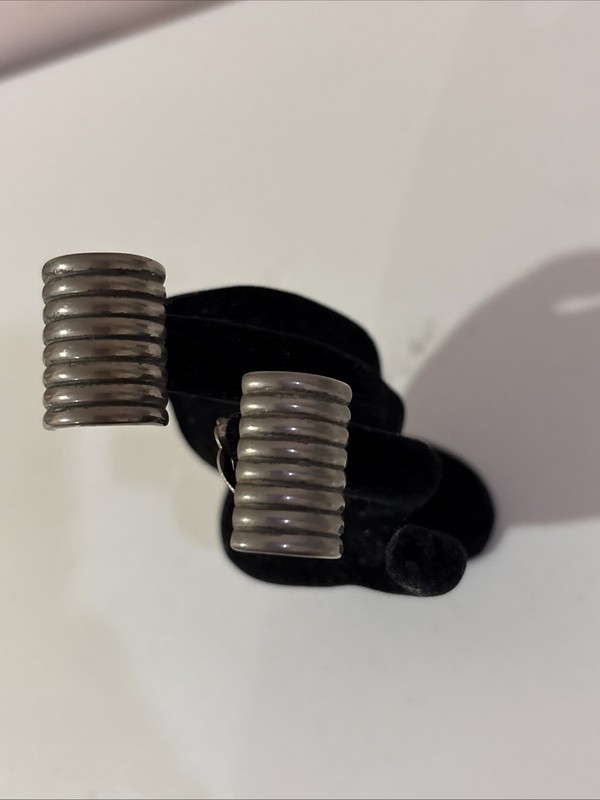 VINTAGE GIVENCHY PARIS NEW YORK SILVER TONE MODERNIST BRUTALIST CLIP EARRINGS