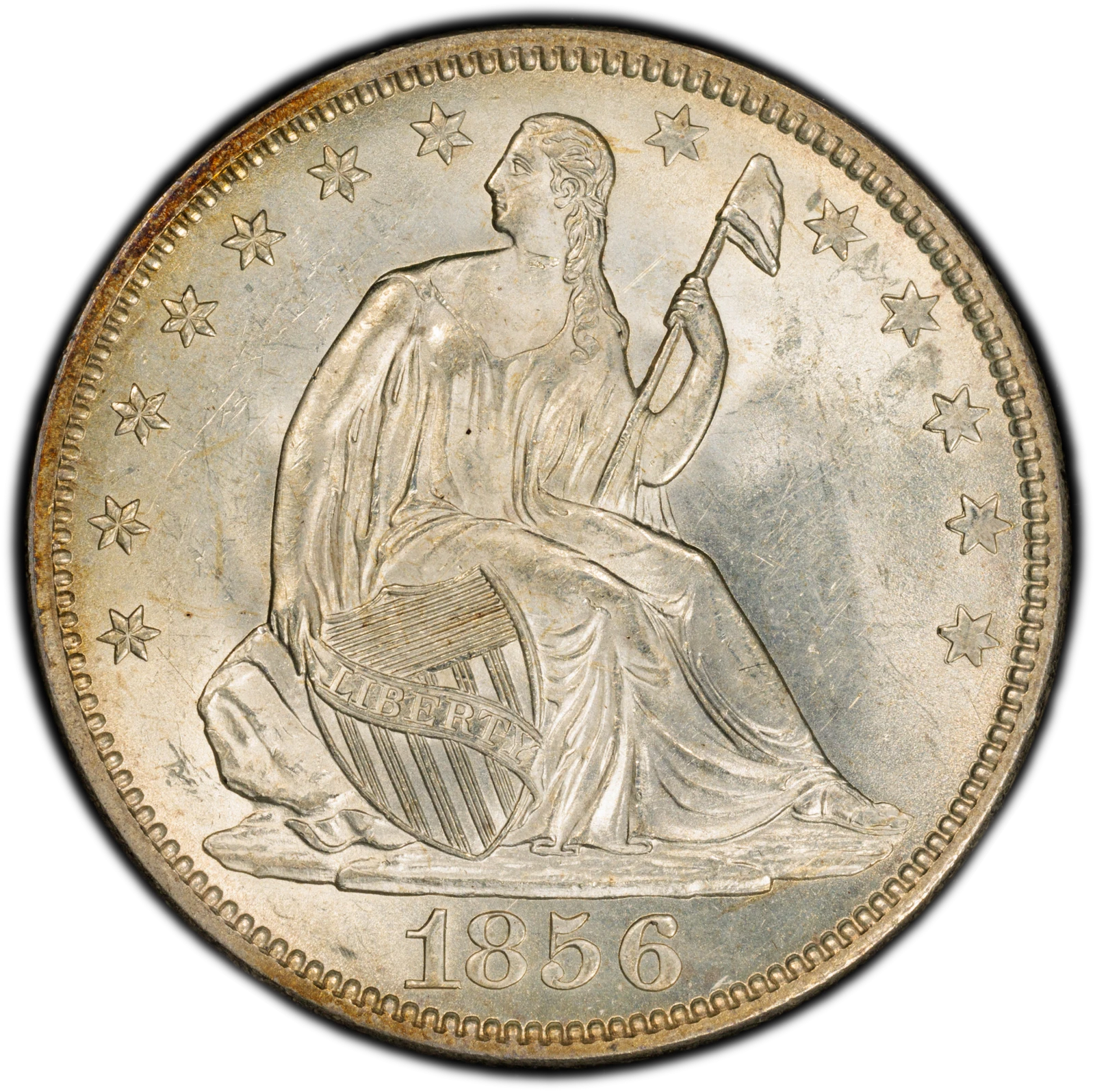 1856 50C Liberty Seated Half Dollar PCGS MS64+ (CAC)