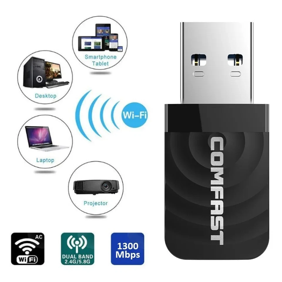 1300Mbps USB3.0 Wifi Adapter 802.11AC 2.4G/5GHz Dual Band Wireless Network - Image 3 of 4
