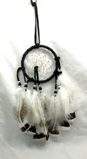 Native American Made Dream Catcher, 4" Black/Silver DreamCatcher,  COA  #DC4-4