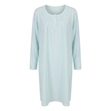 NEW Miss Elaine Aqua Blue Textured Knit Nightgown XL Long Sleeve Lace Trim