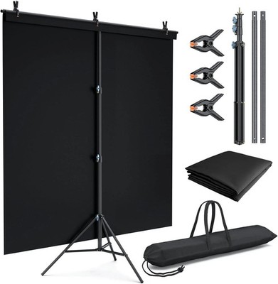 Lincostore Black Backdrop with Stand 5x6.7ft, Portable Black Photo Backdrop B...