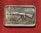 Solid Silver Bar! 1 Gram .999 Pure Silver With AK-47 Image!