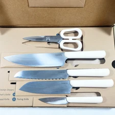 Caraway 5 Pc Knife Set - Cream (Chef's, Santoku, Bread, Paring, Scissors)