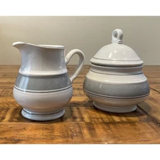 Vintage Sangostone Sugar Creamer Set White Gray Enchantment Gray Excellent