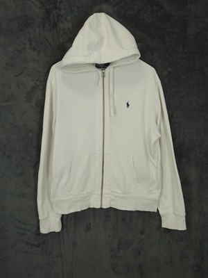 Ralph Lauren Hoodie Herren Large weiß Sweatshirt Full Zip Warmup Pullover Y2K RL