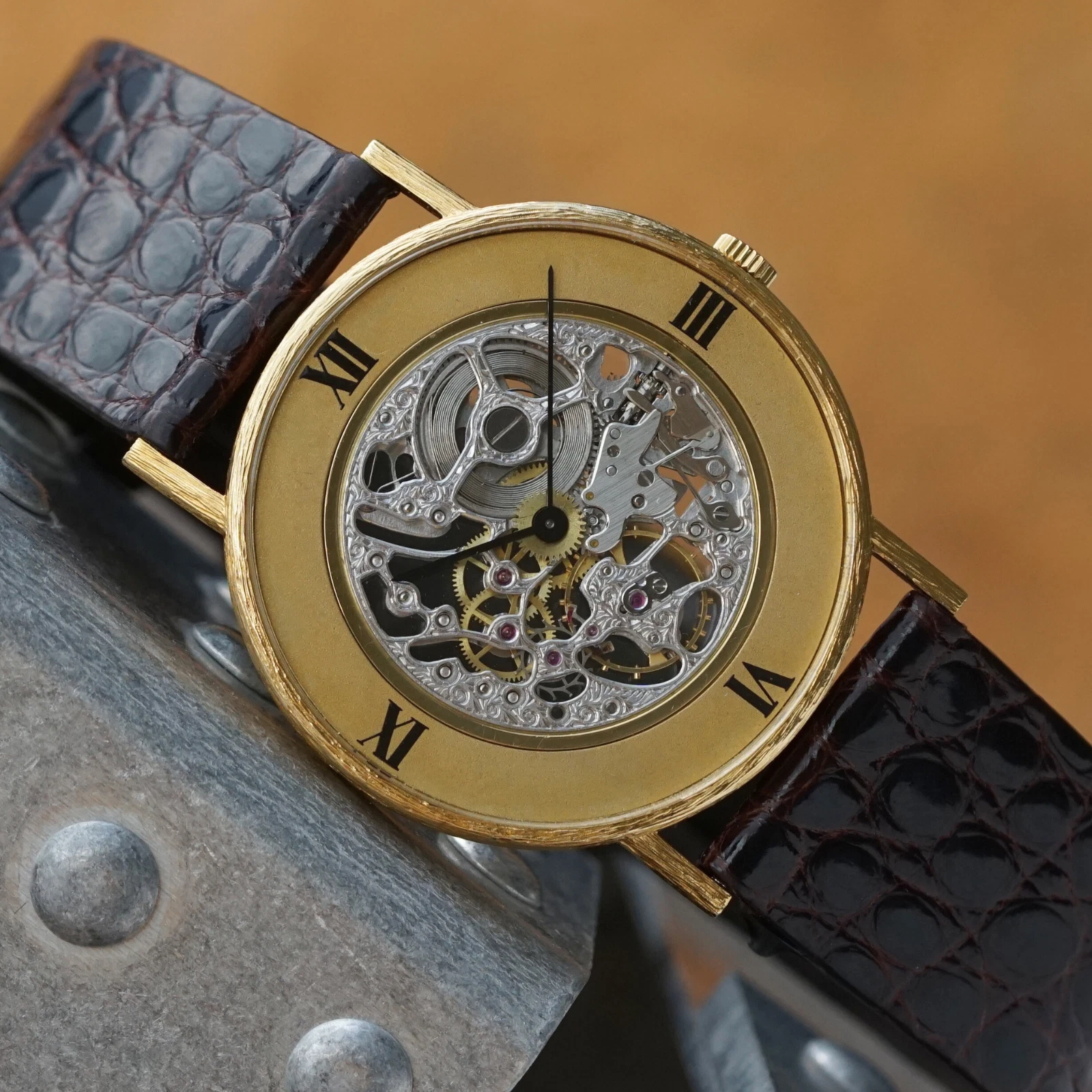 Chopard — Chopard Vintage Semi Skeleton Piguet Movement 18k Gold Certificate Tags 1981