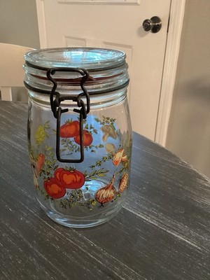vintage France canister vegetable ''Spice of Life'' With clamp-style latching lid