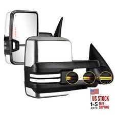 Towing Mirrors Chrome Switchback Lights Compatible with 2003-2007 Chrome Silver