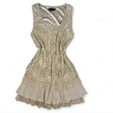 BCBGMAXAZRIA Women’s Layering Dress 20s Inspired Lace Overlay Cream Size M