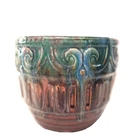 Vintage McCoy Rainbow Scroll Jardiniere Planter Green Brown USA Pot
