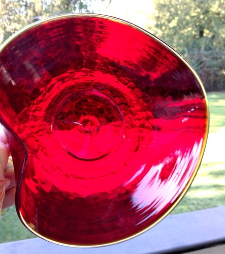 Vintage Crackle Glass Heart Candy Dish Nappy Ruby Red 6.5” - Picture 7 of 8