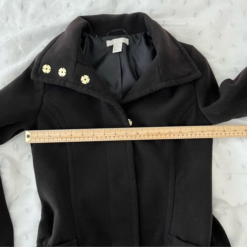H&M Long Belted Coat with Clasp Buttons-Black-Women US Size 2 - Picture 12 of 15