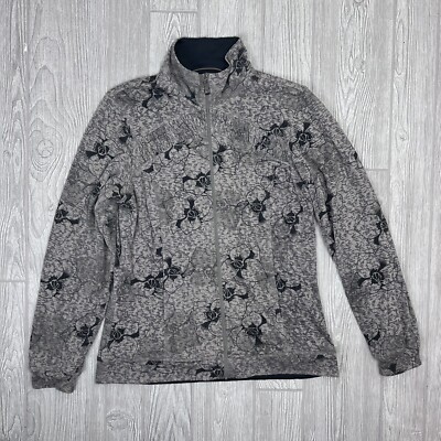 Merrell Opti-Wick Full Zip Knit Light Jacket Floral Pockets Black Brown Womens M