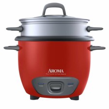 Aroma Housewares Rice Cooker 6-Cup Pot Style Rice Cooker and Food Steamer -Red