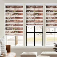Horizontal Window Shade Blind Zebra Roller Blinds Curtains Pick Size Wood Flower