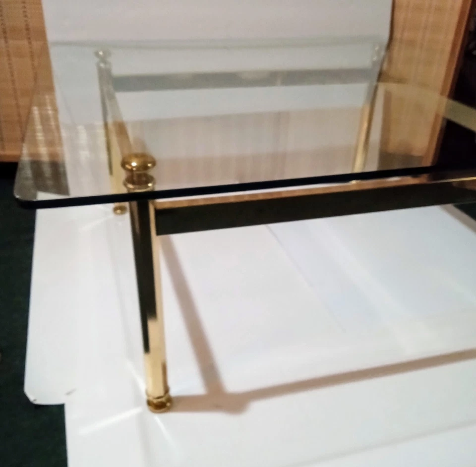 中世纪现代方形咖啡桌金色玻璃上衣 3' x 3' 好莱坞摄政 — 第 2/4 张图片