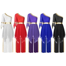 Women's Dress Formal Costume Two Piece Dancewear Metallic Trousers Chiffon